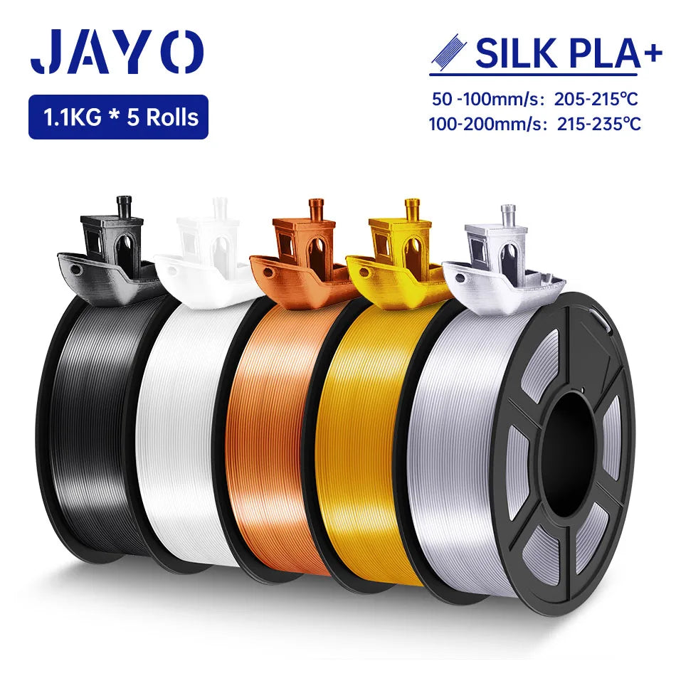 JAYO SILK PLA + Filament 1.75MM PLA 3D Filament 1.1KG for FDM 3D Printer  Neatly Wound Shiny 3D Printing Material 5Rolls