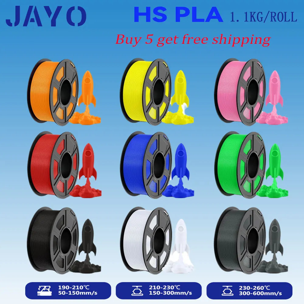 JAYO 1100G 3D High Speed PLA Filament 1.75mm HS PLA  Filament 600mm/s For Bambu FDM 3D Printer Neatly Wound 3D Printing Material