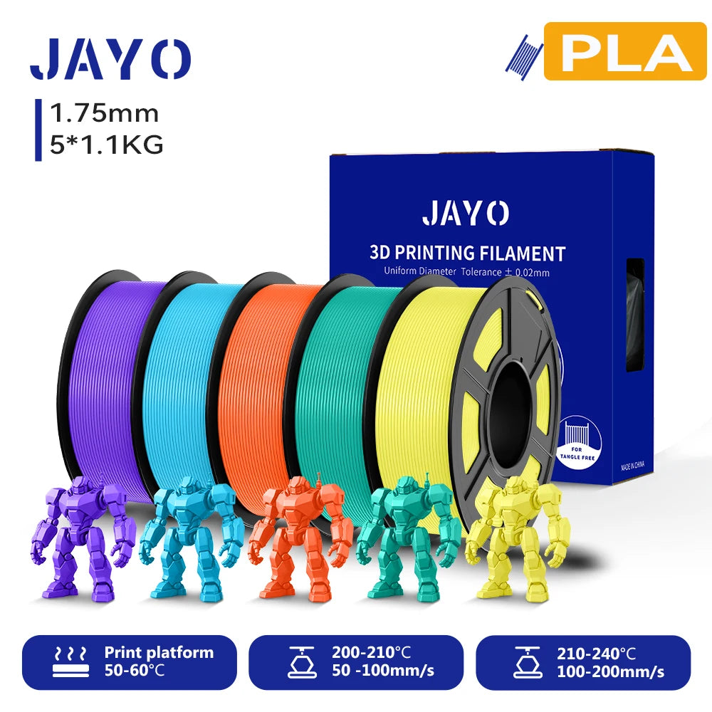 JAYO 3D PLA Filament 1.75mm +/-0.02mm PLA 3d Printer Filament  For Bambu FDM 3D Printer Neatly Wound 3D Printing Materials