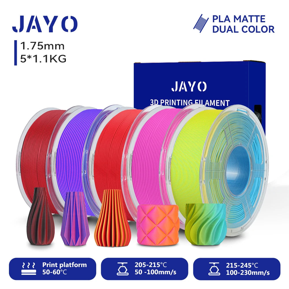 JAYO Dual Color Matte PLA Printer Filament 1.75mm Neatly Wound PLA Filament with Matte Finish Print with 99% FDM 3D Printer