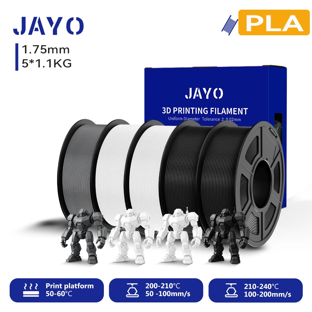 JAYO 3D PLA Filament 1.75mm +/-0.02mm PLA 3d Printer Filament  For Bambu FDM 3D Printer Neatly Wound 3D Printing Materials