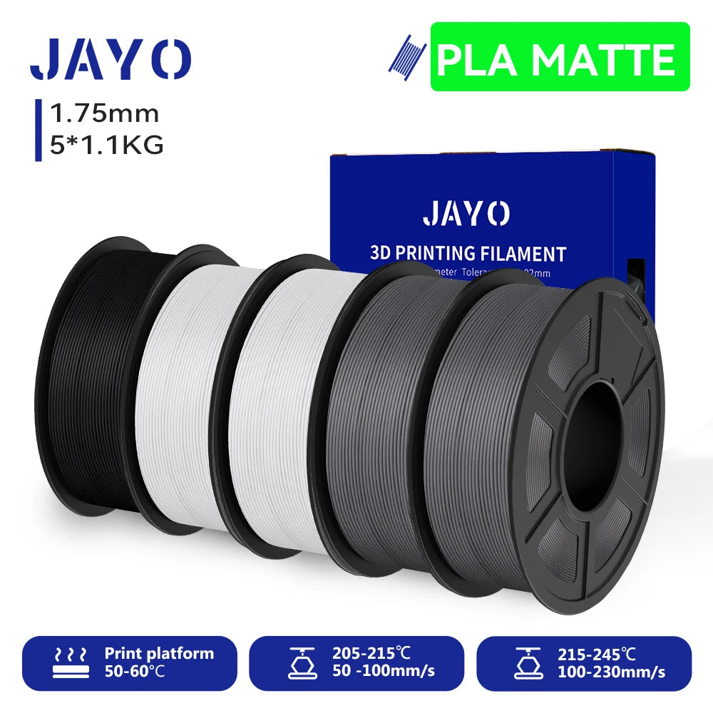 JAYO PLA Matte 3D Printer Filament 1.75mm+/-0.02mm 5/10Rolls 100% No Bubble Non-toxic3D Printing Materials for 3D Printer& Pen