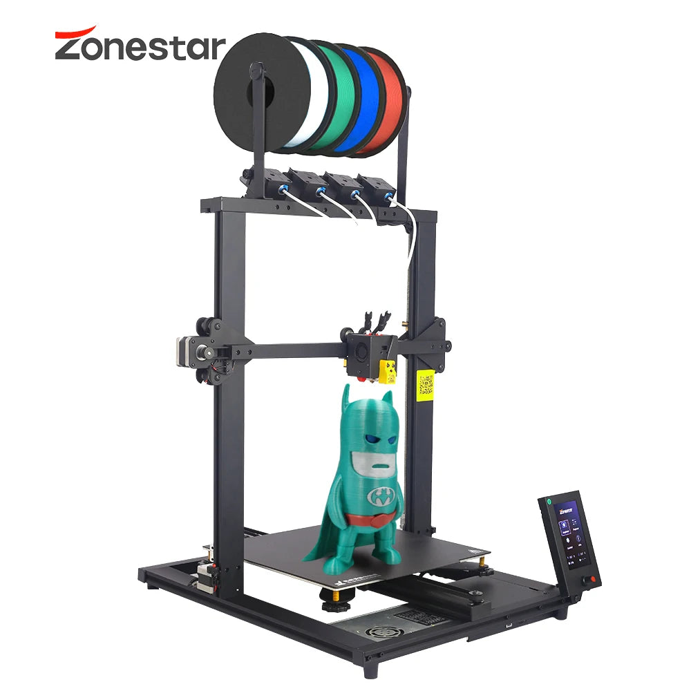 ZONESTAR New Upgrade 4 Extruder 4-IN-1-OUT Mix Color Large Size High Precision Silent Fast Installation FDM 3D Printer DIY Kit