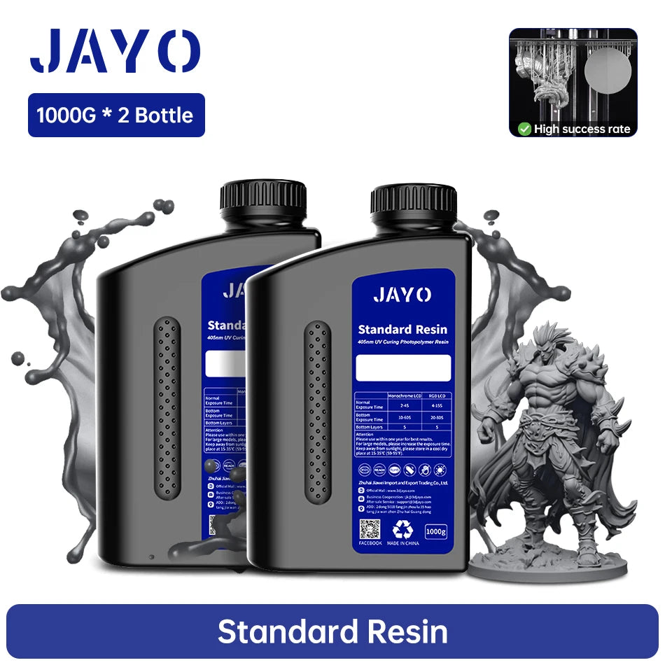 JAYO Standard/Toughness/Plant-based/Like-ABS Resin 2KG 3D Photopolymer UV Curing Resin High Precision 3D Printing Material
