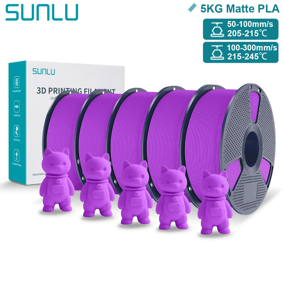 SUNLU Matte PLA 3D Filament 1.75mm Neatly Wound Easy to Use Colorful PLA Matte Surface for Most FDM Printer 3D Printing Material