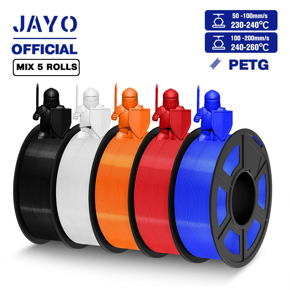 JAYO PETG Filamanet 1.75MM 5Rolls/set 3D Printer Filament PETG Neatly Wound 3D Printing Material For FDM 3D Printer