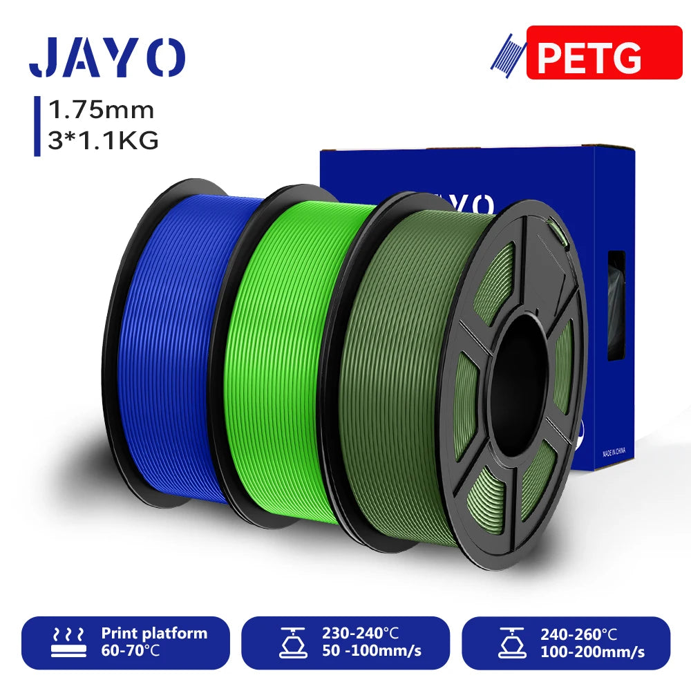 JAYO 3D PETG/PLA/PLA PLUS Printer Filament 1.75mm 3rolls 100% No Bubble non-toxic 3D Printing Materials for 3D Printer&3D Pen