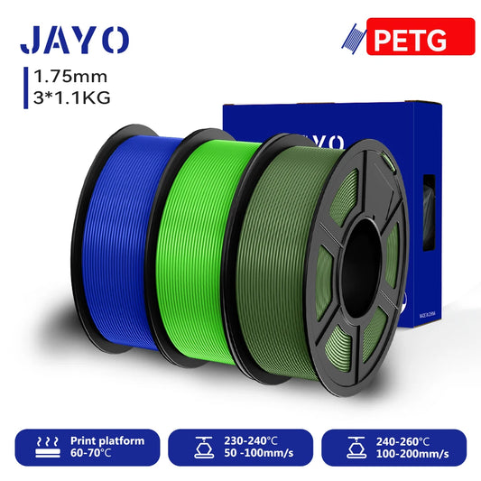 JAYO 3D PETG/PLA/PLA PLUS Printer Filament 1.75mm 3rolls 100% No Bubble non-toxic 3D Printing Materials for 3D Printer&3D Pen