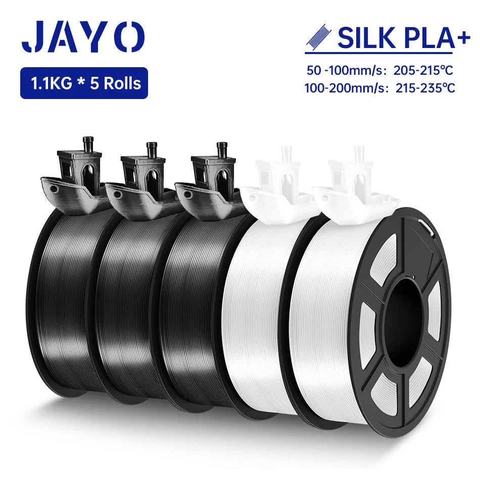 JAYO SILK PLA + Filament 1.75MM PLA 3D Filament 1.1KG for FDM 3D Printer  Neatly Wound Shiny 3D Printing Material 5Rolls