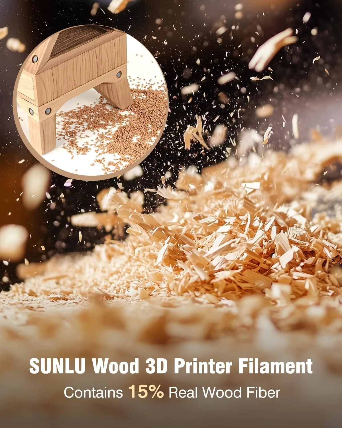 SUNLU 1KG Real Wood Fiber Wood PLA Filament 1.75MM 1kg Spool Neatly Wound PLA 3D Printer Filament Fit Most FDM 3D Printers
