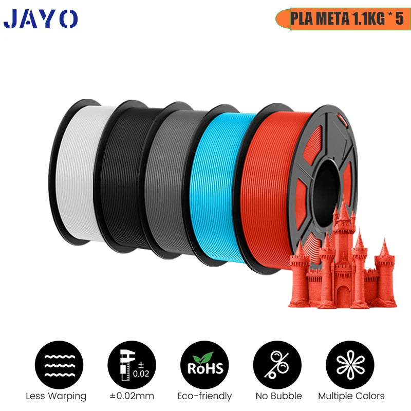 JAYO PLA/ABS/PETG/TPU/PLA PLUS/PLAMeta/ 3D Filament 1.75mm 5Rolls 2.5KG/5.5KG100% No Bubble FDM 3D Printer Materials DIY Gift