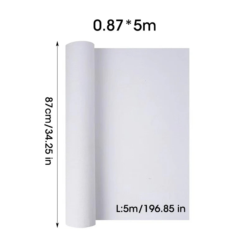 5M/Roll Cotton Canvas Roll, White Black Blank Specialized Suitable for Oil Painting, Acrylic Pigments,27,37,47,,57,67,77,87cm Wide