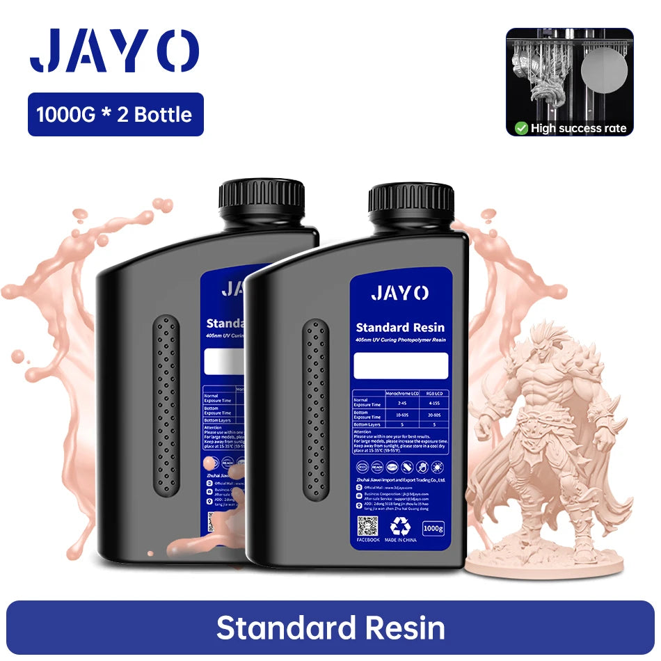 JAYO Standard/Toughness/Plant-based/Like-ABS Resin 2KG 3D Photopolymer UV Curing Resin High Precision 3D Printing Material