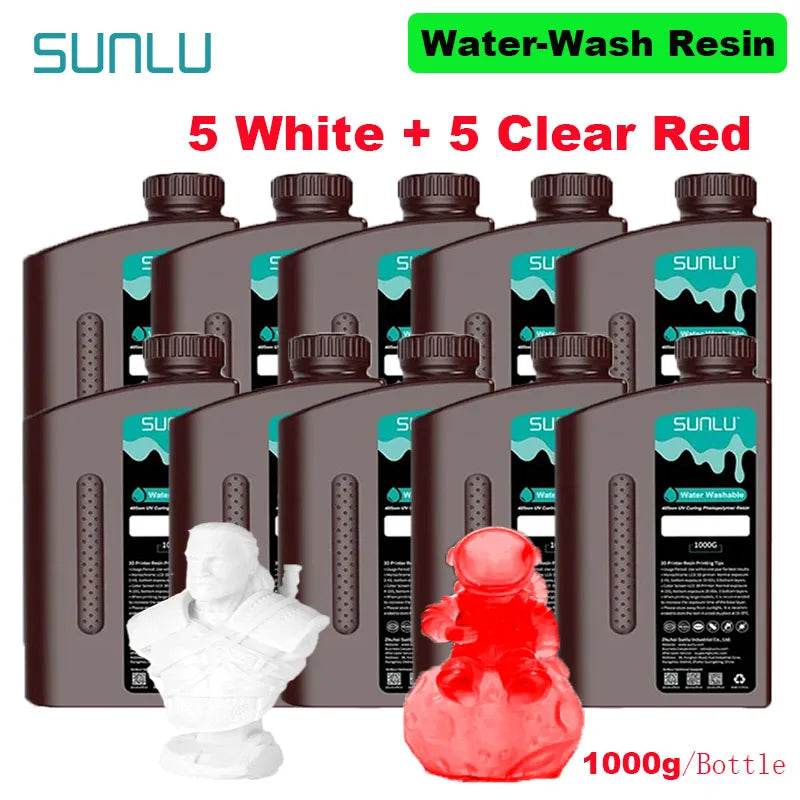 SUNLU 10KG Water Washable / Water Washable ABS Resin 1000G/Bottle 405nm Rapid UV-Curing Photopolymer Resin For LCD 3D Print