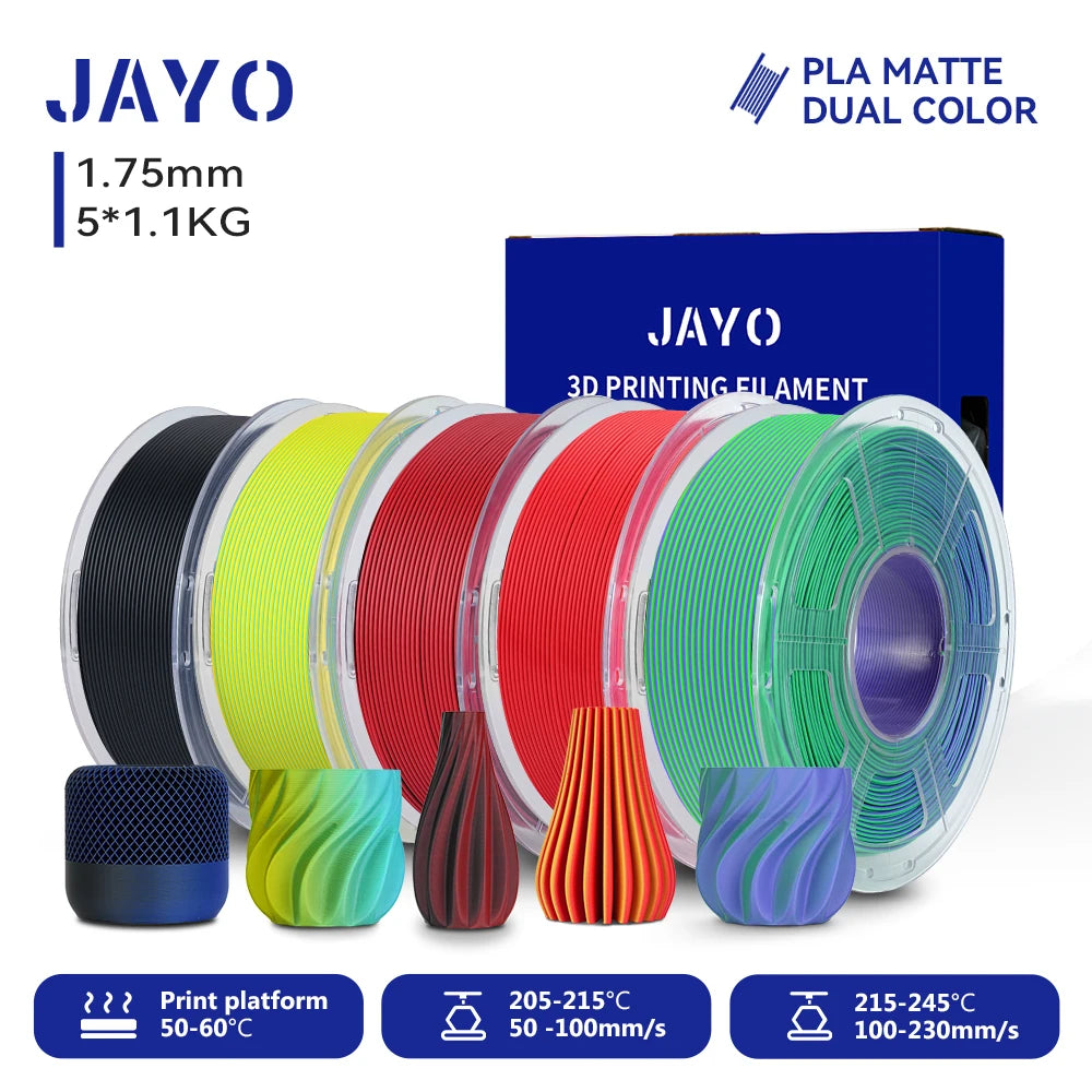 JAYO Dual Color Matte PLA Printer Filament 1.75mm Neatly Wound PLA Filament with Matte Finish Print with 99% FDM 3D Printer