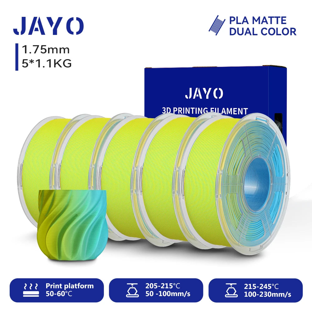 JAYO Dual Color Matte PLA Printer Filament 1.75mm Neatly Wound PLA Filament with Matte Finish Print with 99% FDM 3D Printer