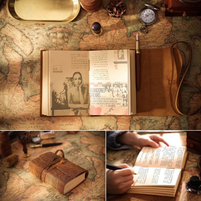 Vintage Leather Softcover Notebook Sketchbook Leather-bound 400 sheets with Flexible Strap