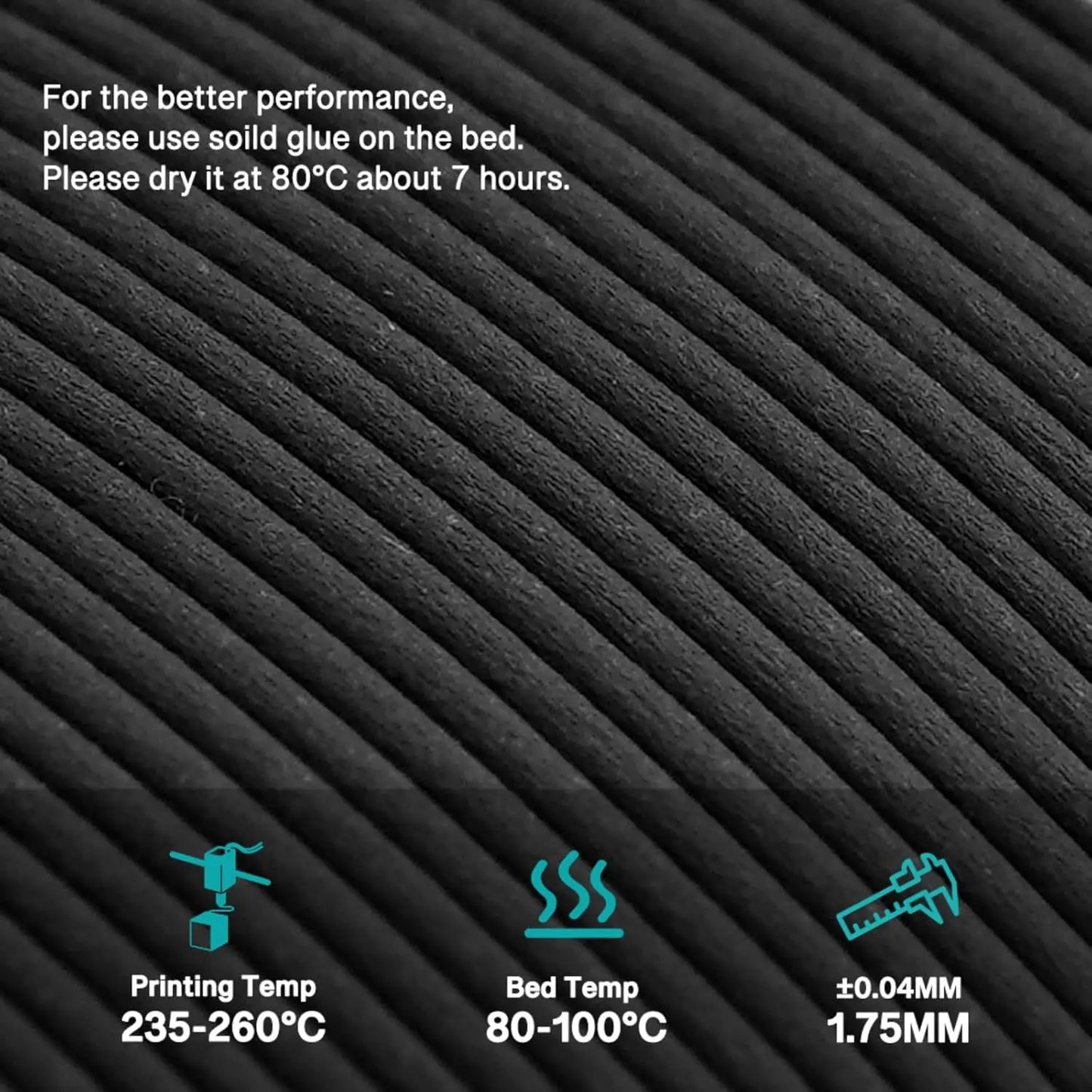 Carbon Fiber Nylon 3D Printer Filament PA6-CF, 1.75mm 1kg with PC Spool for High Strength and Heat Resistance