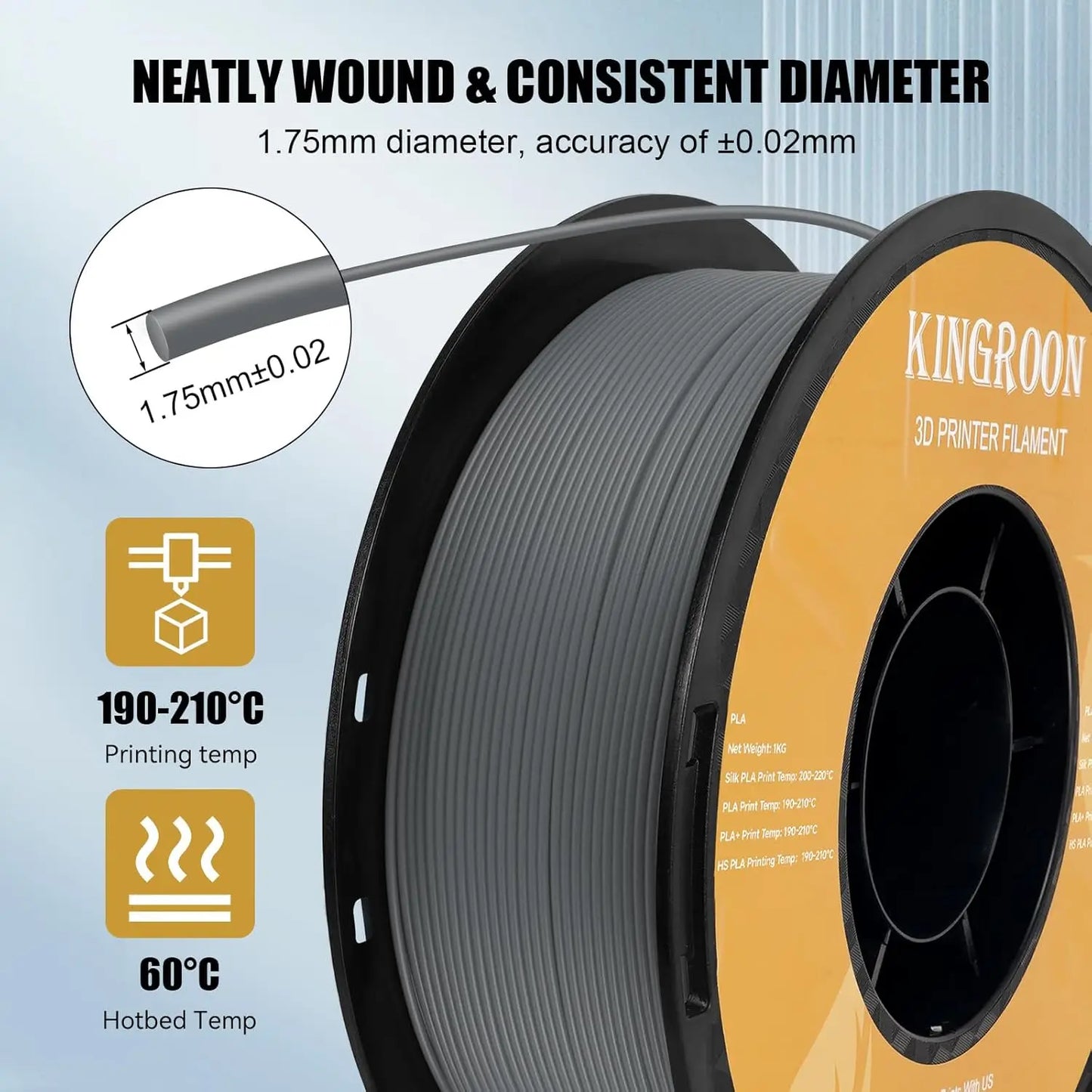 Kingroon High Speed PLA Bundle 3D Printer Filament 1.75mm, 3D Printer Rapid Filament for 30-600mm/s Hyper Printing Filament