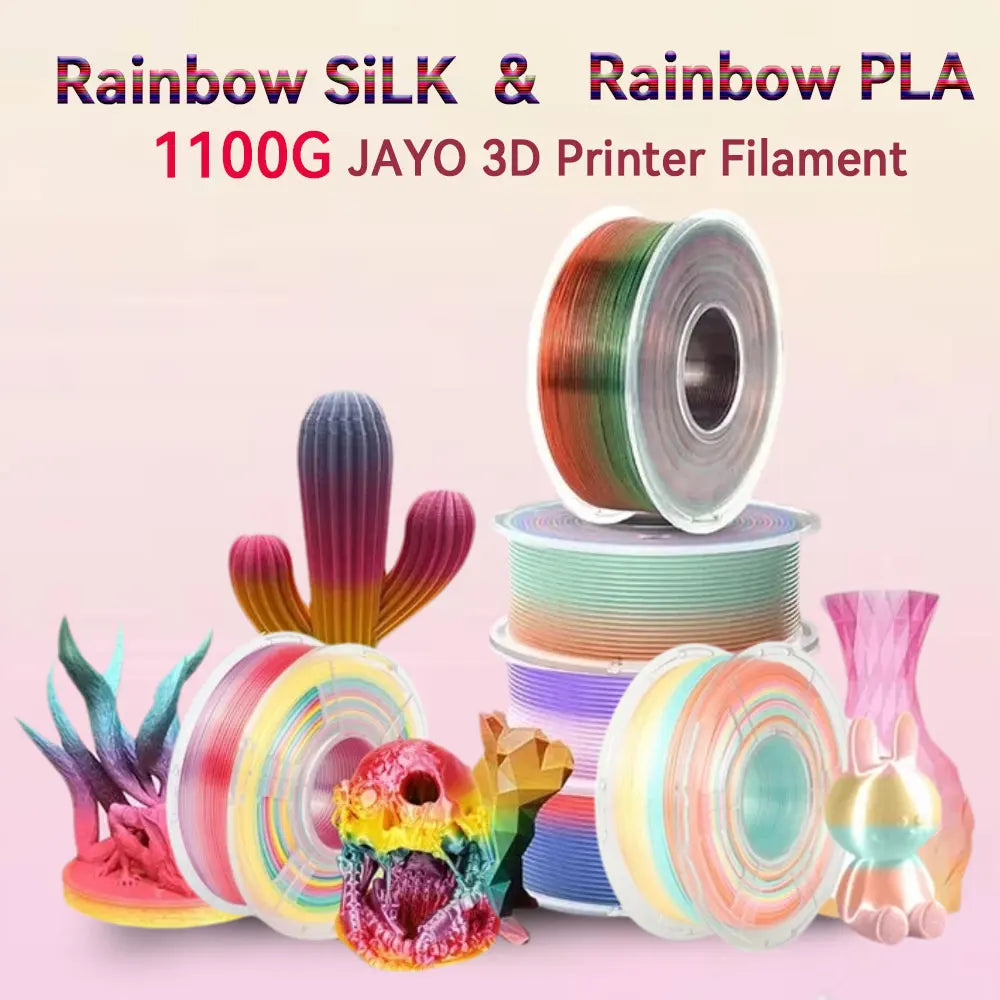 JAYO 3D PLA / Silk PLA Rainbow Printer Filament 1.75mm Transparent Rainbow 3D Filament As Neatly Wound 3D Printing Material