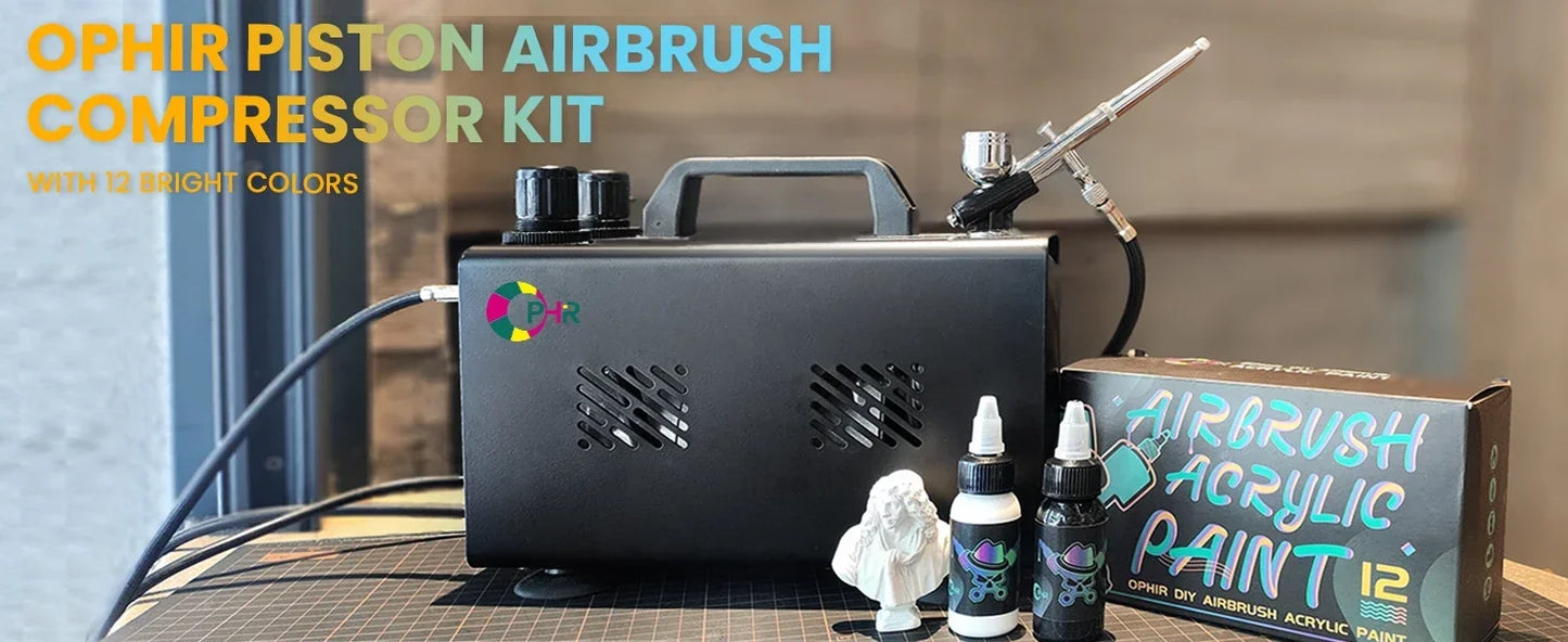 Outlet Air Brush Kit, Airbrush Compressor Painting Set with 1L Air Tank, 2x Airbrushes Kit, 12 Colors of Airbrush Acrylic Paint