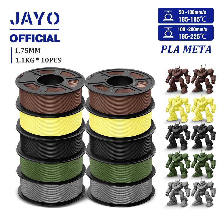 JAYO PLA Meta 3D Printer Filament 1.75mm High Flow PLA 3D Filament 1.1KG*10Rolls Neatly Wound 3D Printing Filament Fit Most FDM