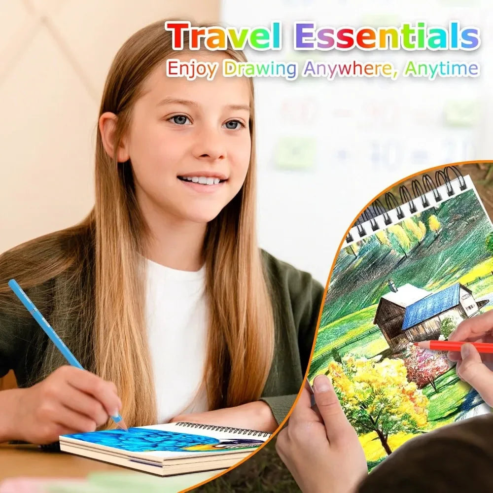 9" x 12" sketchbook, 2 packs of 50 spiral-bound art sketchbooks, acid-free artist drawing book paper