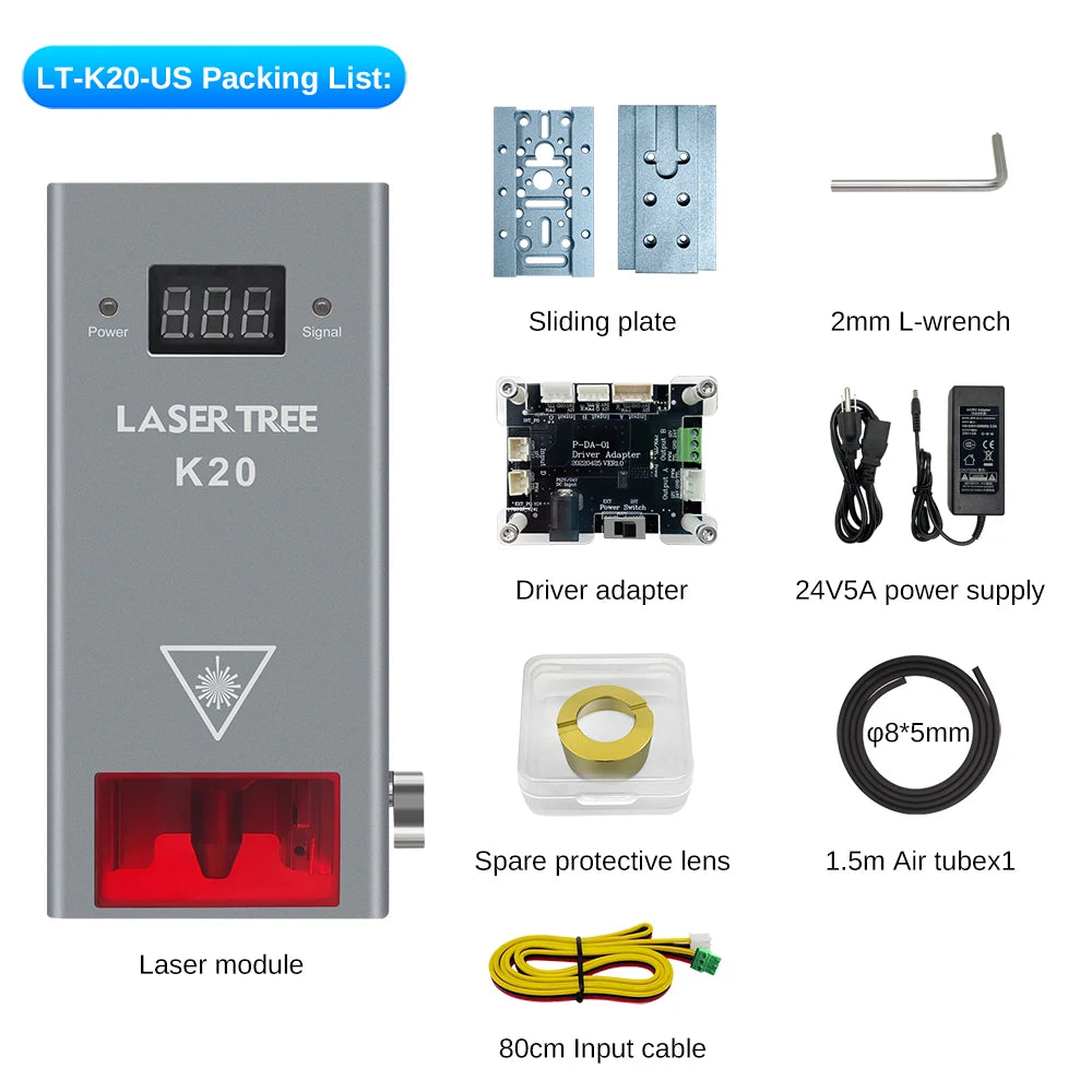 LASER TREE 10W 20W 30W 40W Optical Power Laser Head with Air Assist TTL Blue Light Module for Laser DIY Cutting Engraving Tools