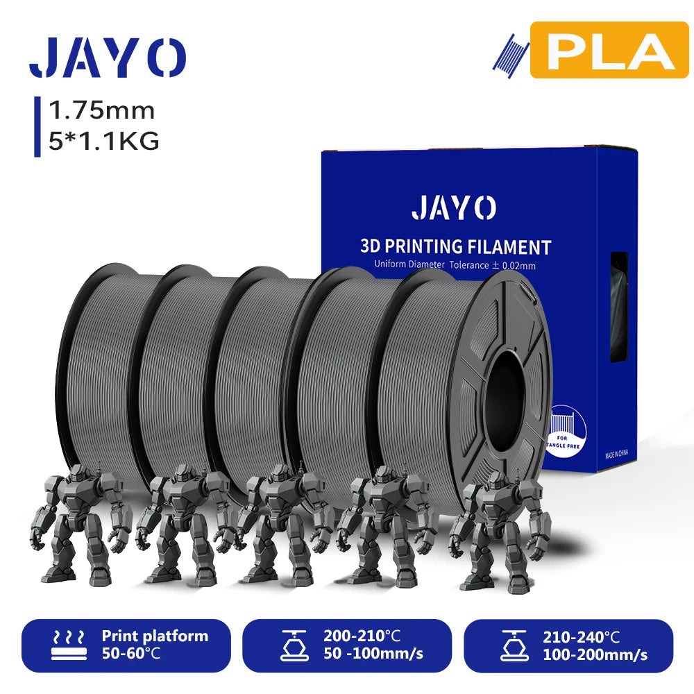 JAYO 3D PLA Filament 1.75mm +/-0.02mm PLA 3d Printer Filament  For Bambu FDM 3D Printer Neatly Wound 3D Printing Materials
