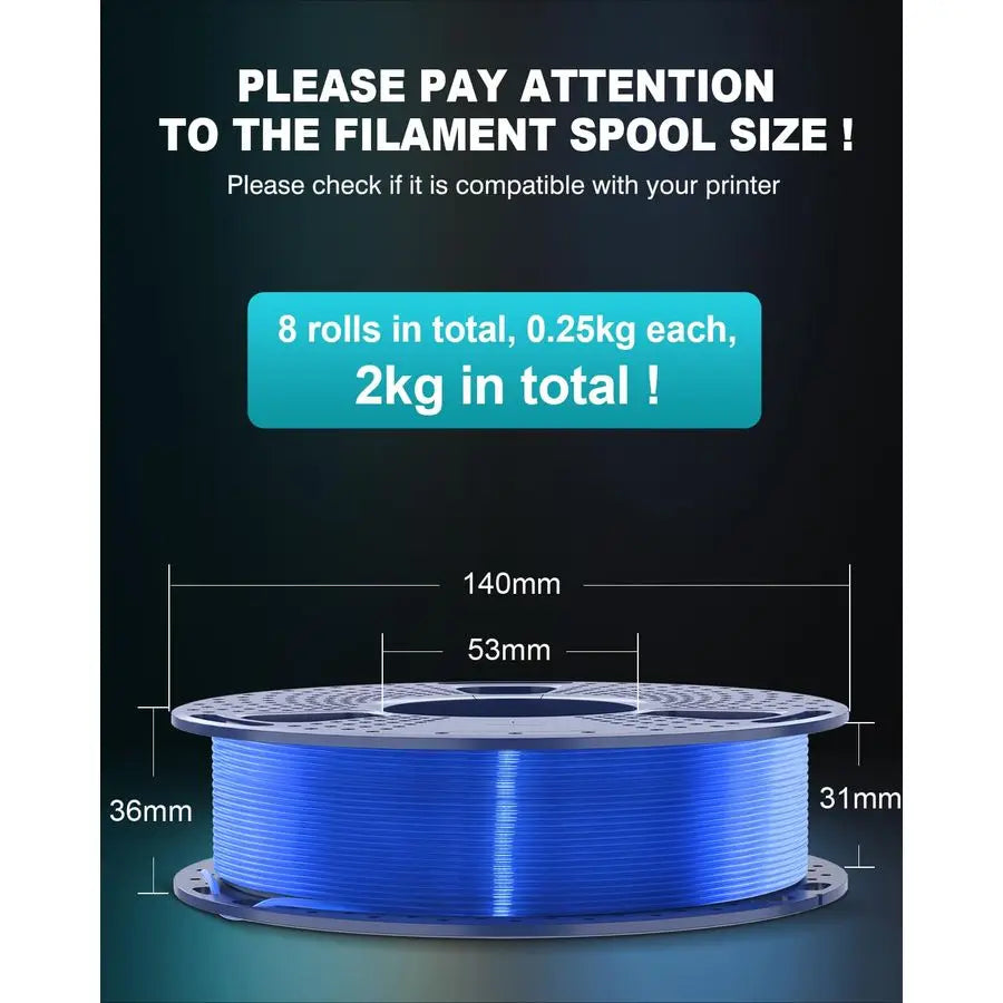 16 Color PETG Filament Bundle Multicolor, PETG 3D Printer Filament 1.75mm, Individually Vacuum Packed, 0.25kg per Spool, 4kg in