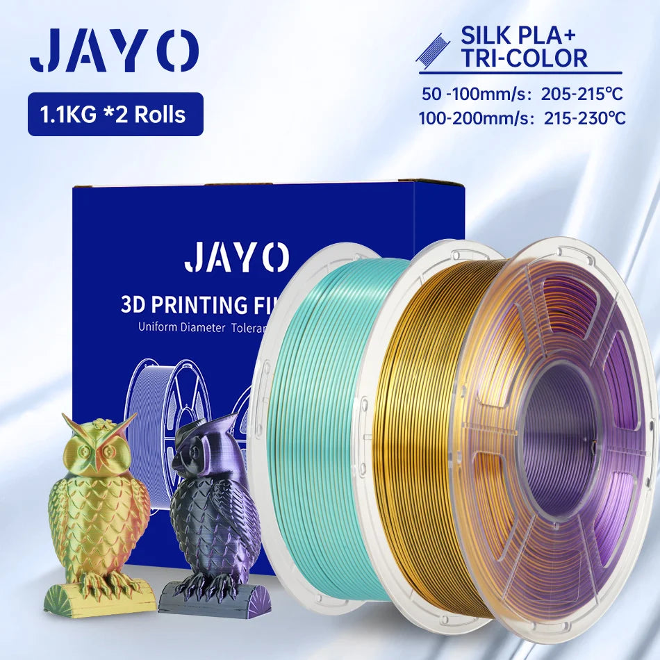 JAYO Silk PLA+ Rainbow 3D Filament 1.75mm SILK PLA plus Dual & Triple Color 3D Printer Filament Neatly Wound 1.1kg 2Rolls/set