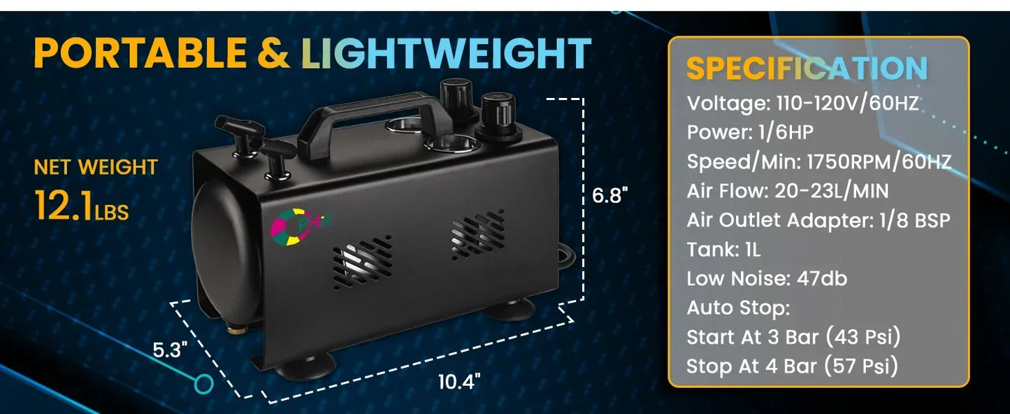 Outlet Air Brush Kit, Airbrush Compressor Painting Set with 1L Air Tank, 2x Airbrushes Kit, 12 Colors of Airbrush Acrylic Paint