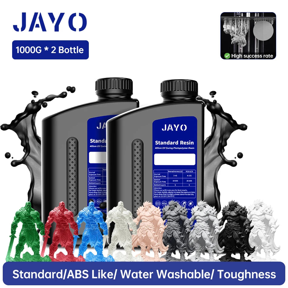 JAYO Standard/Toughness/Plant-based/Like-ABS Resin 2KG 3D Photopolymer UV Curing Resin High Precision 3D Printing Material