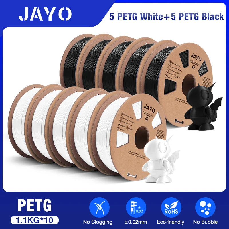 JAYO 3D Printer part PETG/PLA Meta/PLA/SILK/PLA PLUS/TPU Filament 1.75mm for 10Rolls FDM 100% No Bubbel craft part DIY Materials