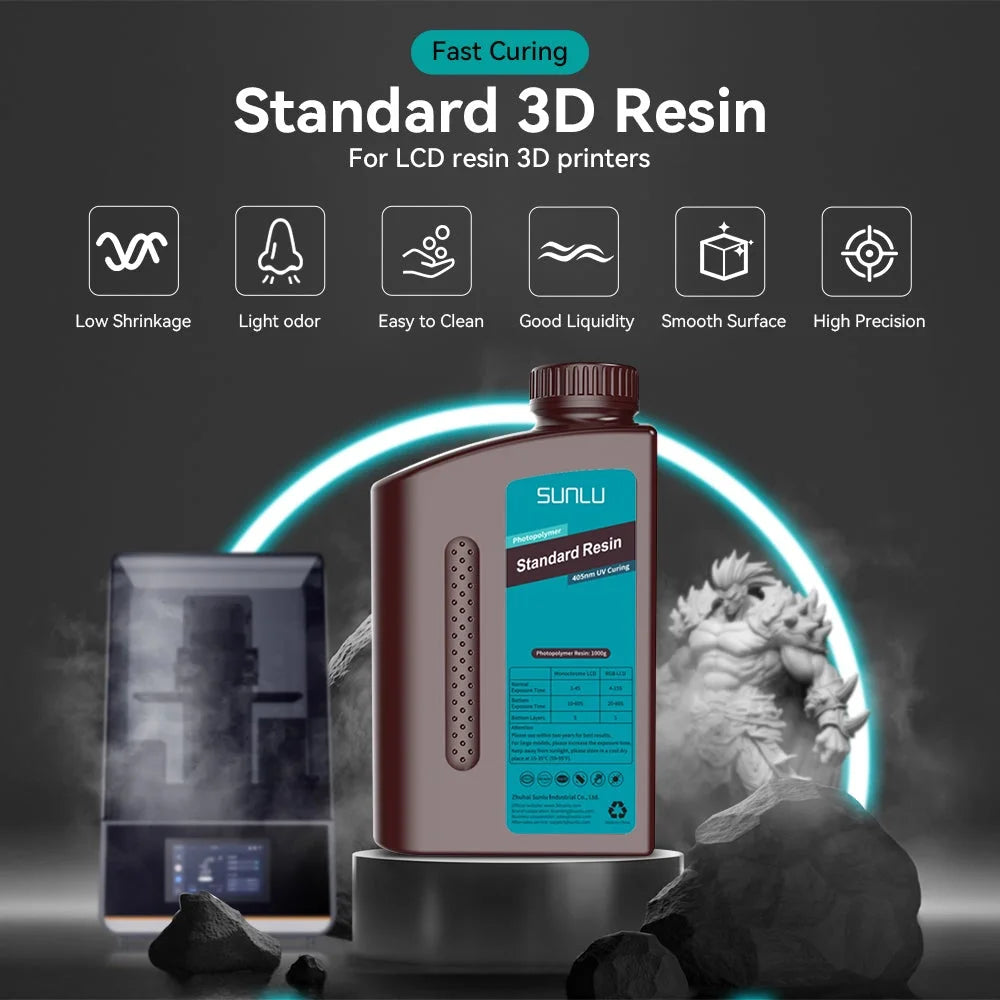 SUNLU Standard 3D Printer Resin 10KG 405nm Low Odor High Precision Photopolymer UV Resin For Most LCD 3D Printing Material