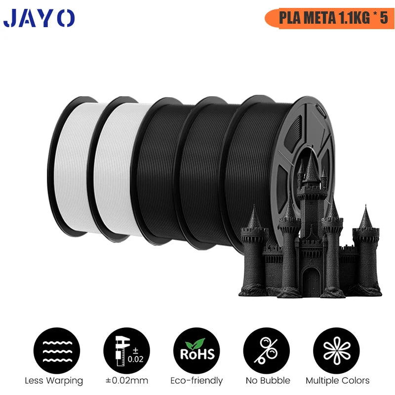 JAYO PLA/ABS/PETG/TPU/PLA PLUS/PLAMeta/ 3D Filament 1.75mm 5Rolls 2.5KG/5.5KG100% No Bubble FDM 3D Printer Materials DIY Gift