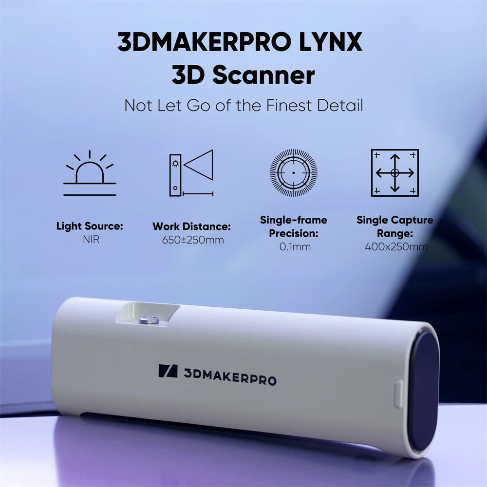 3DMakerpro Lynx 3D Scanner Luxury Kit for 3D Printers 0.1mm Accuracy Large Scale Free 3D Scanning Softwarwe Support OBJ/STL/PLY