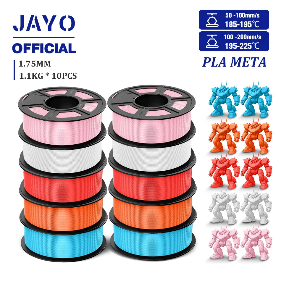JAYO PLA Meta 3D Printer Filament 1.75mm High Flow PLA 3D Filament 1.1KG*10Rolls Neatly Wound 3D Printing Filament Fit Most FDM