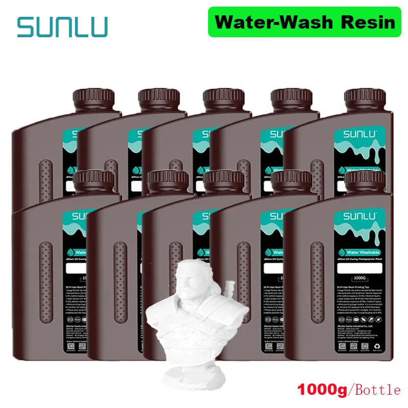 SUNLU 10KG Water Washable / Water Washable ABS Resin 1000G/Bottle 405nm Rapid UV-Curing Photopolymer Resin For LCD 3D Print