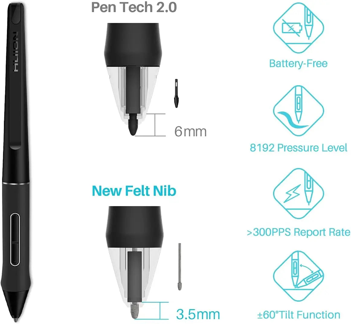 HUION Kamvas Pro 24 4K UHD Graphics Tablet Monitor 23.8 Inch 140% sRGB 8192 Level Battery free Display Drawing Monitor for Android