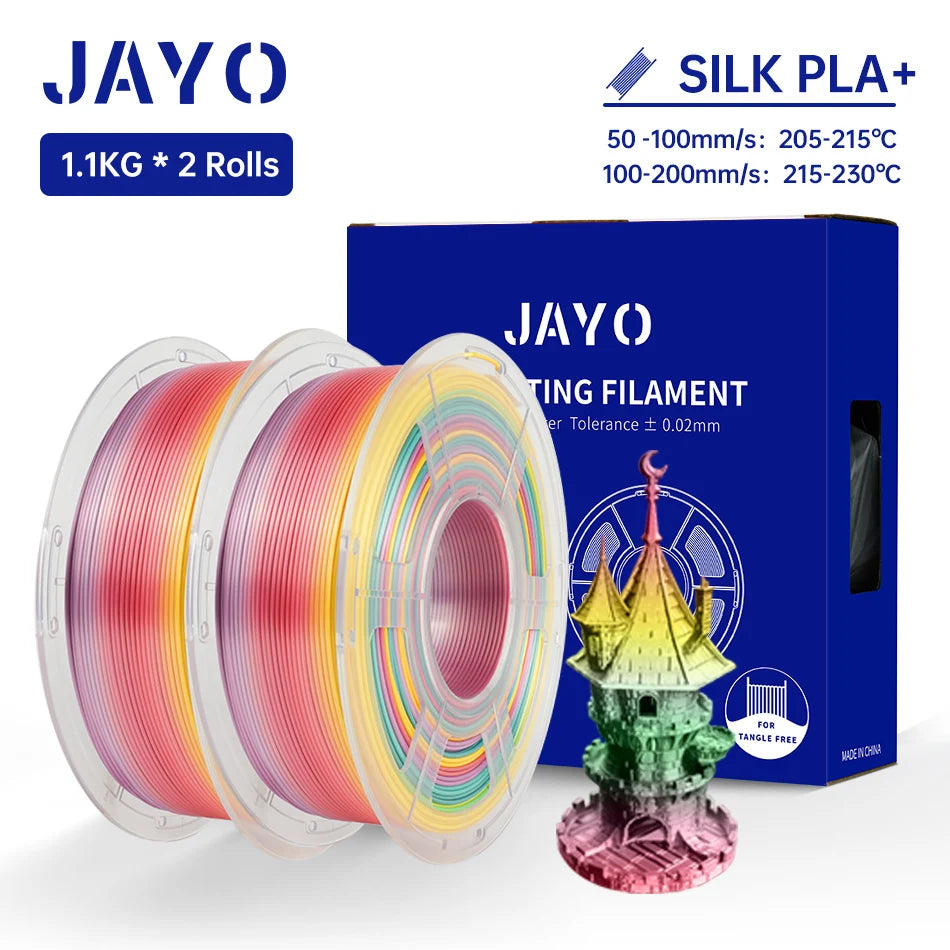 JAYO Silk PLA+ Rainbow 3D Filament 1.75mm SILK PLA plus Dual & Triple Color 3D Printer Filament Neatly Wound 1.1kg 2Rolls/set