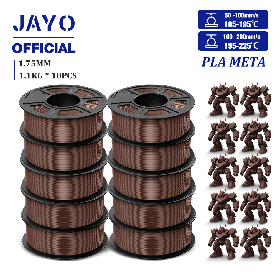 JAYO PLA Meta 3D Printer Filament 1.75mm High Flow PLA 3D Filament 1.1KG*10Rolls Neatly Wound 3D Printing Filament Fit Most FDM