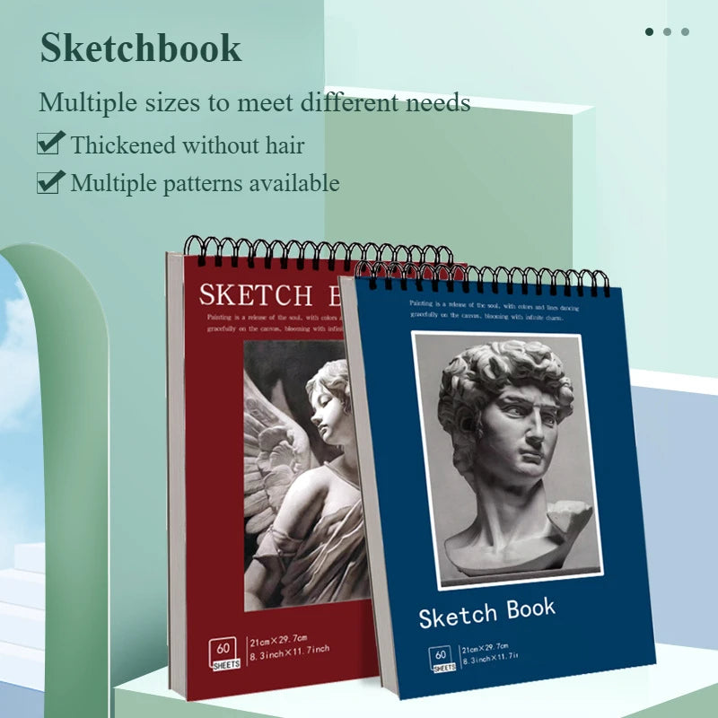 A4 Sketchbook 60 Sheets/120 Pages 297x210mm Thickened Paper Not Easy To Penetrate Ink for Sketch Watercolor Crayon Marker Pen