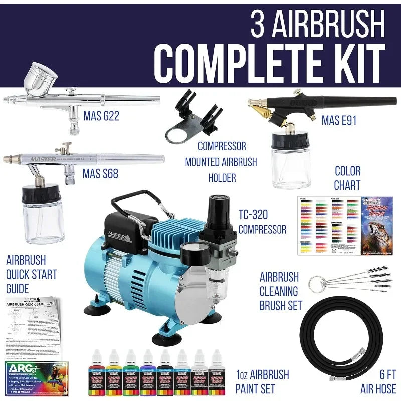 Master Airbrush Cool Runner II Dual Fan Airbrush System with Acrylic Paints, 3 Airbrushes, Guide - For Artists