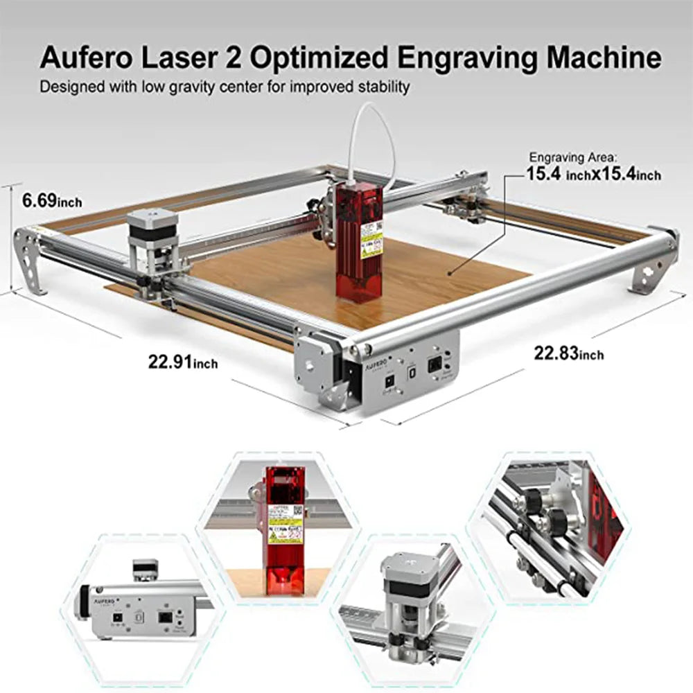 Aufero 2 Laser Engraver Output 10W CNC 32bit Engraving Cutting Machine DIY Tool Desktop LaserGRBL Stainless Cutter Woodworking