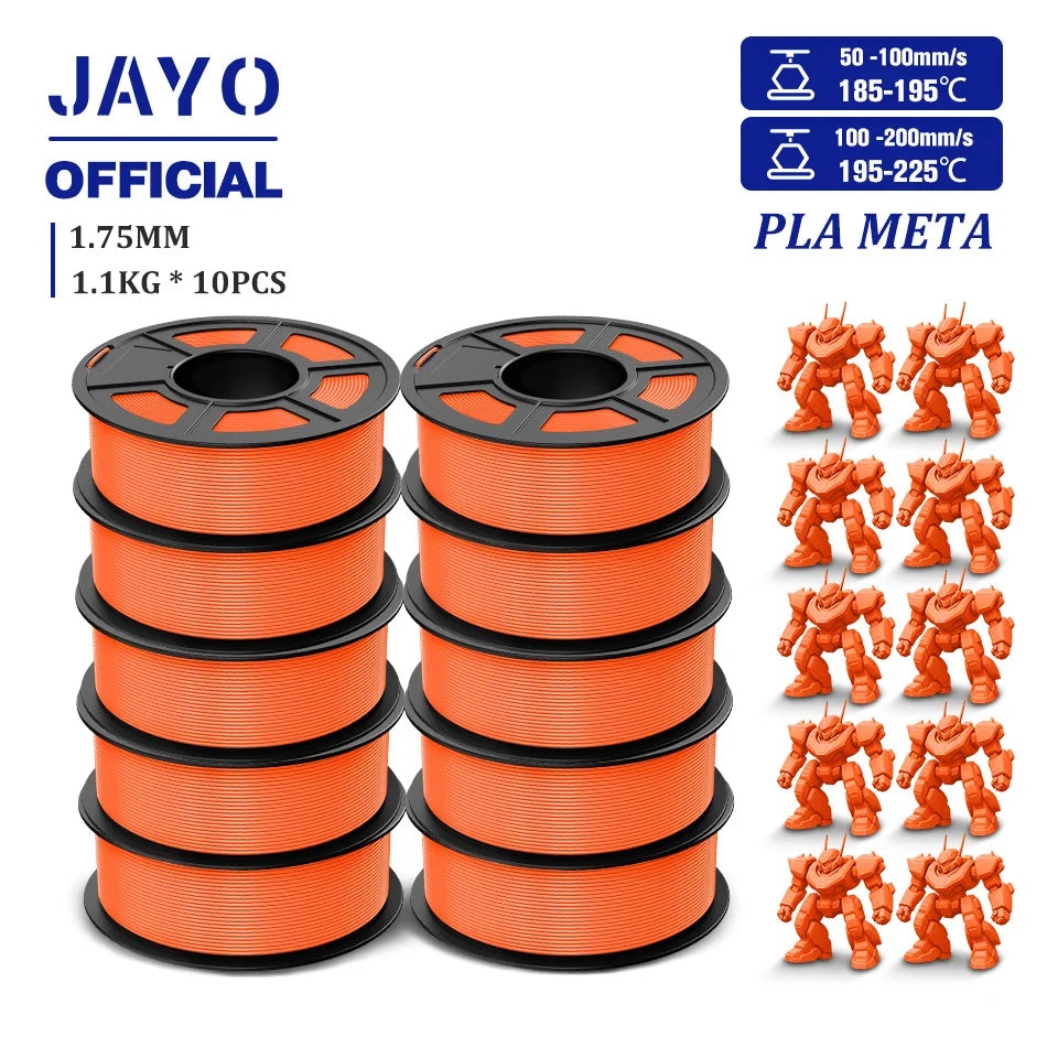 JAYO PLA Meta 3D Printer Filament 1.75mm High Flow PLA 3D Filament 1.1KG*10Rolls Neatly Wound 3D Printing Filament Fit Most FDM