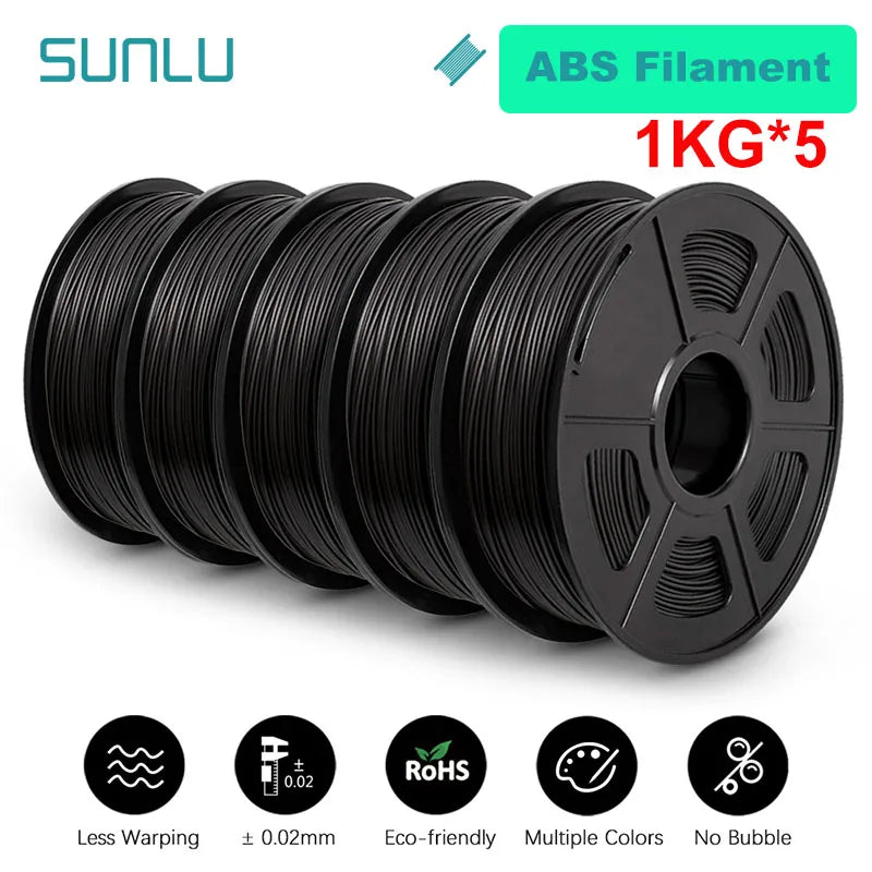 SUNLU 5KG 3D Filament PLA/PLA PLUS/PETG/ABS Filamnet 1.75mm 5Roll 1KG Neatly Wound 3D Printer Filament for 3D Printer