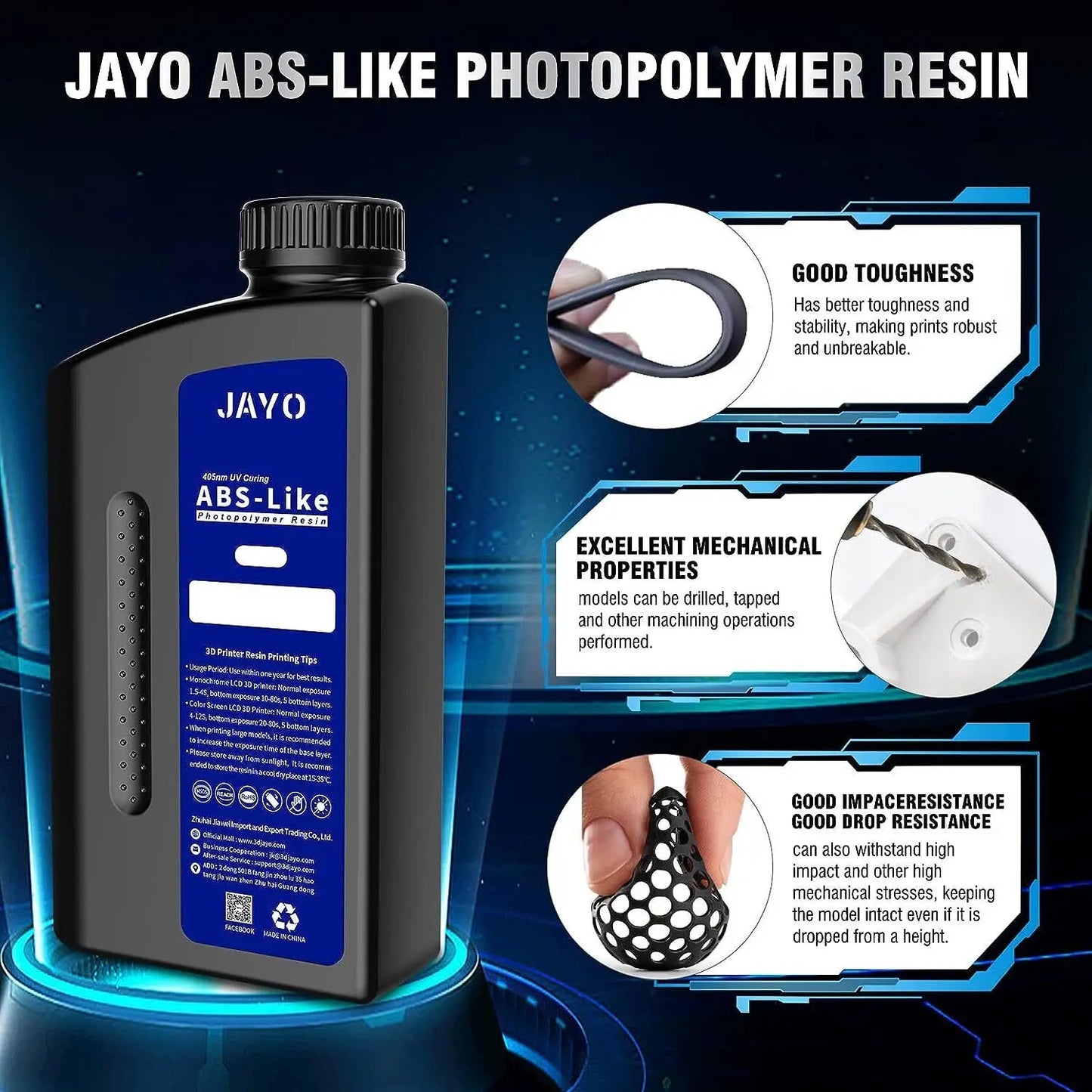JAYO Standard /ABS-Like/ Water Wash 3D Printer UV Resin 405nm 2 Bottles For LCD 3D Printer Material For Printing Easy to Print
