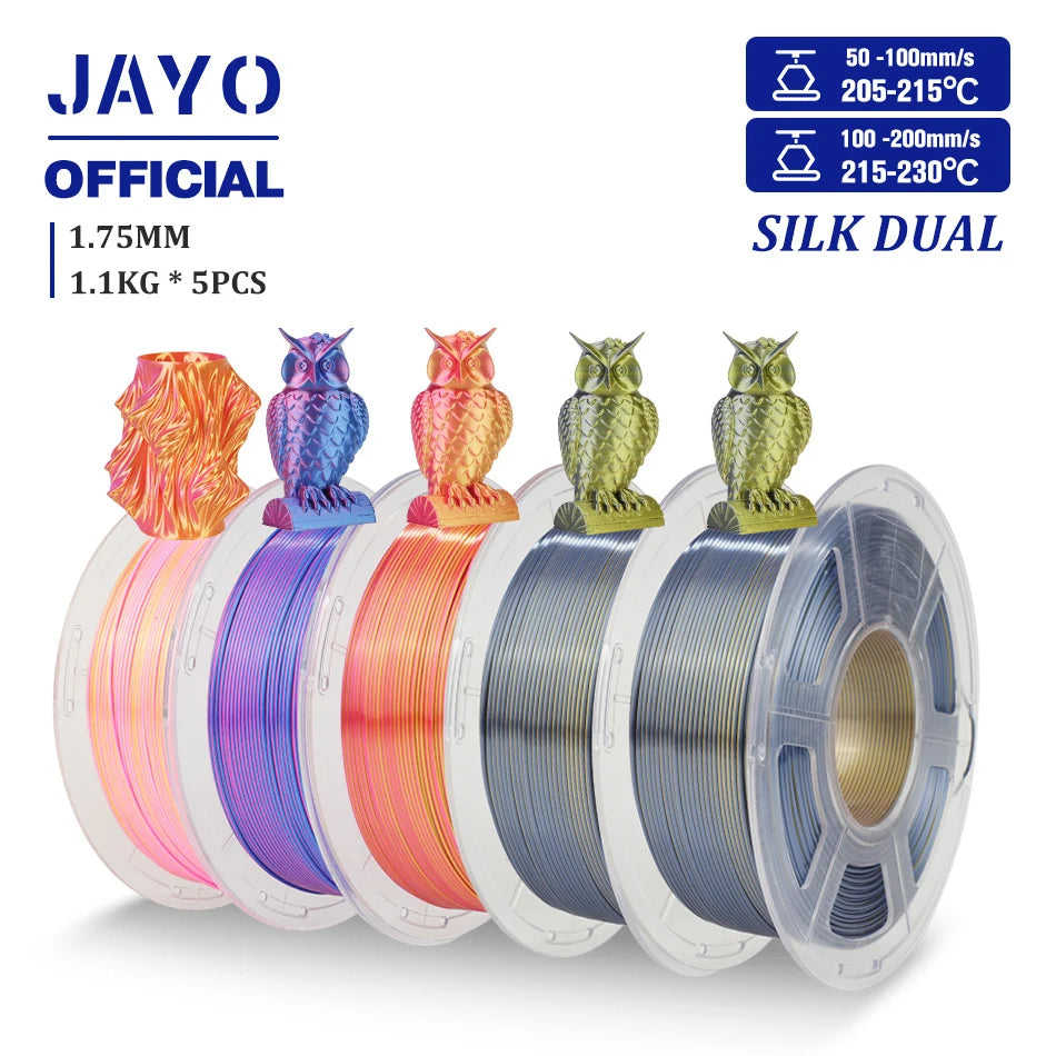 JAYO SILK PLA Filament 1.75mm Dual Colors 3D Printer Filament Coextrusion Silk Triple Color 3D Filament Shiny Multicolor Change