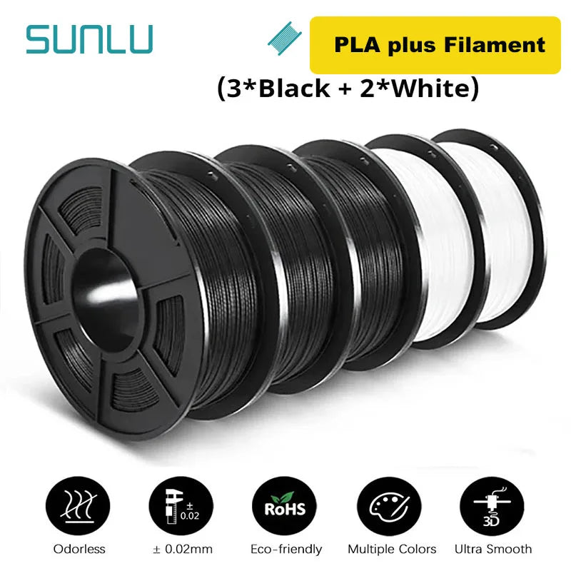 SUNLU 5KG 3D Filament PLA/PLA PLUS/PETG/ABS Filamnet 1.75mm 5Roll 1KG Neatly Wound 3D Printer Filament for 3D Printer